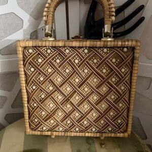 Vintage Woven Rattan Beaded Top-Handle Bag - Natural Brown